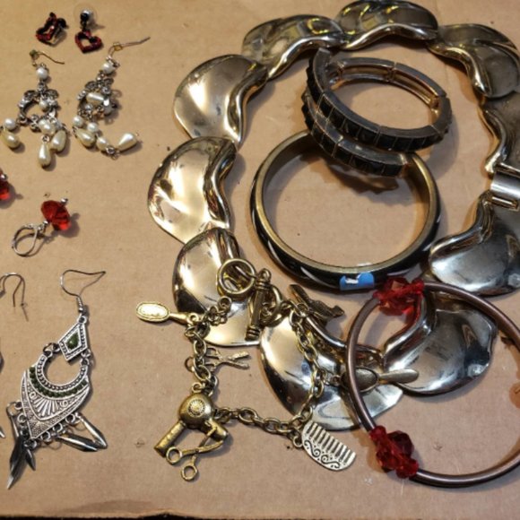 Estate Jewelry Lot Vintage Rhinestones Earrings Chunky Choker - Picture 3 of 8